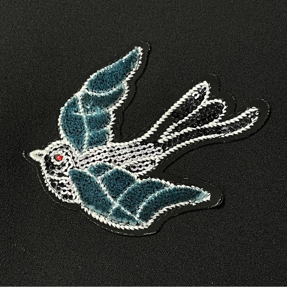 GINGER unique black floral bird embellished sleeveless midi dress, size XXS - Picture 5 of 14